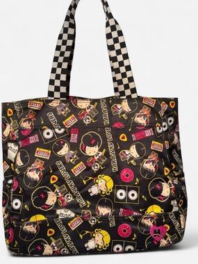 Harajuku Lovers Black Graphic Tote with Checkerboard Handles